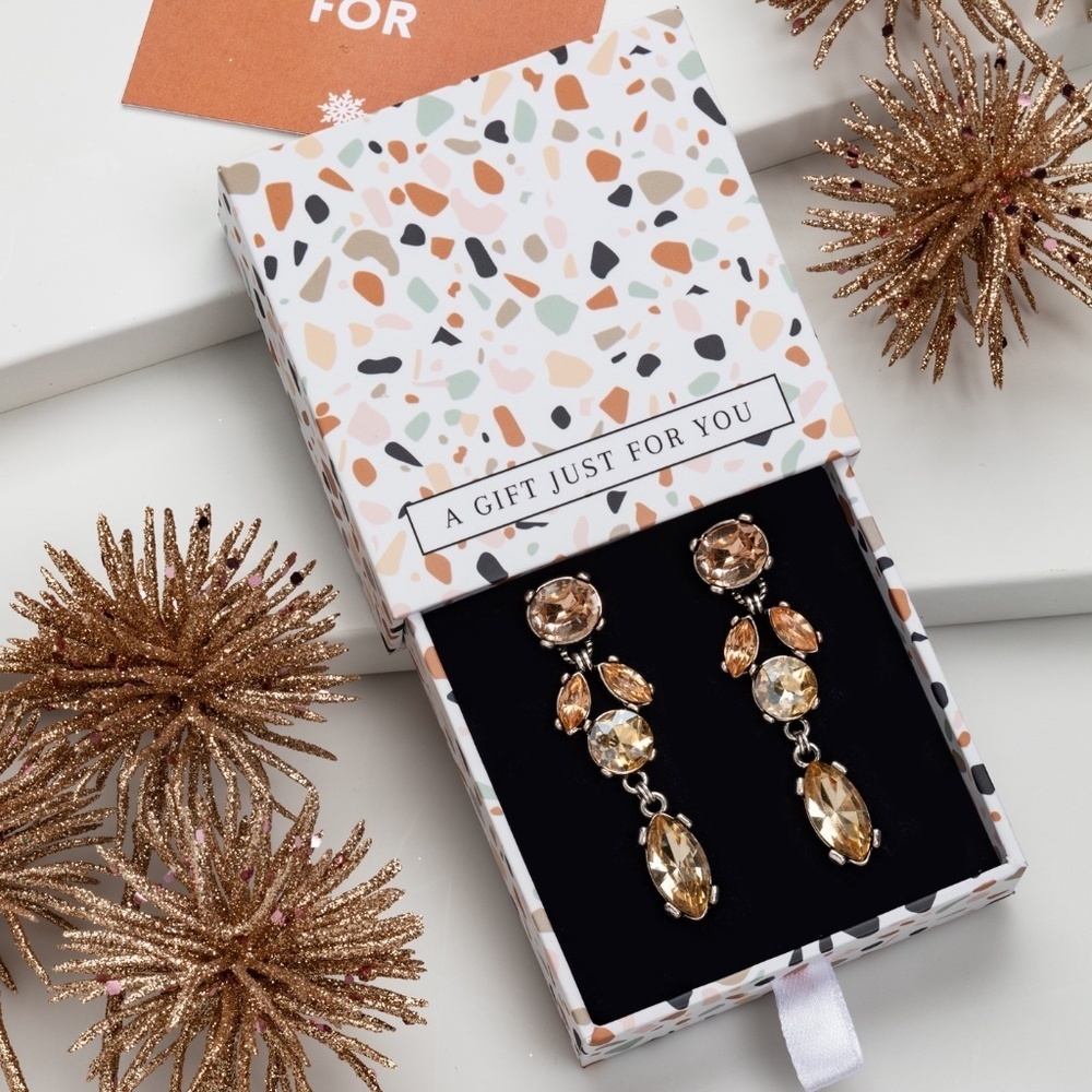 Champagne Crystal Drop Earrings – NWT – Gift Box Included